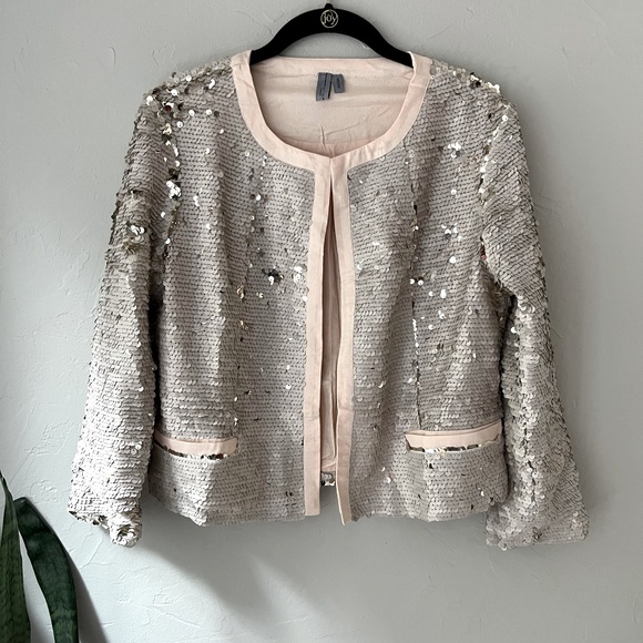 Anthropologie Jackets & Blazers - ✨Blank LONDON ANTHROPOLOGIE GOLD SILVER WHITE CREAM SEQUIN JACKET WOMEN’s Medium